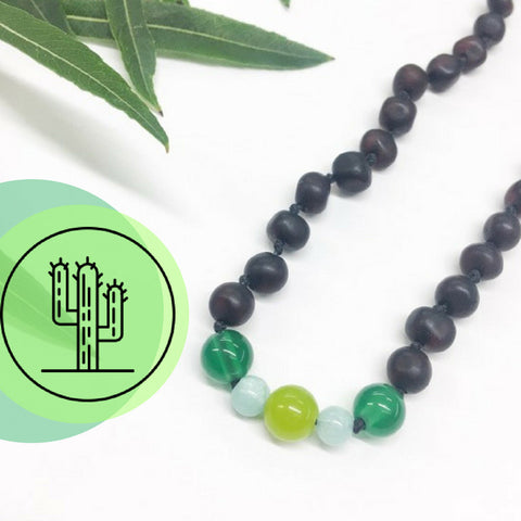 100% CERTIFIED BALTICAMBER Teething Baby Necklace | Cacti Mint