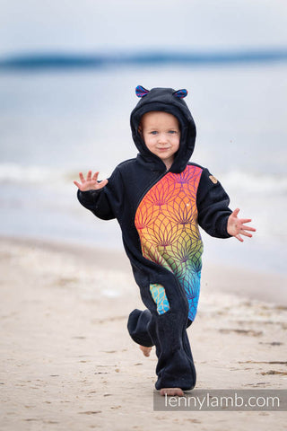 LennyLamb Cotton Bear Romper - Black & Rainbow Lotus *Pre-Order