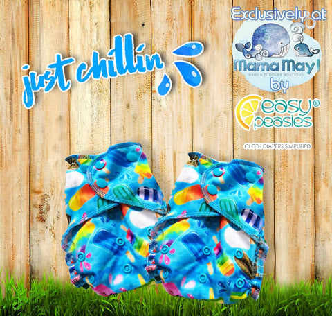 Easy Peasies - Just Chillin * NEW  & EXCLUSIVE *Pocket Diaper, Swim Diaper & double pocket Wet/Dry Bags